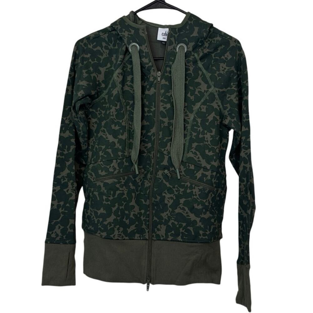 NWOT Cabi Marathon Double Zip Green Hooded Jacket‎ Size XXS Thumbholes Sporty